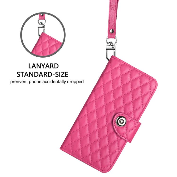 Funda de cuero con textura rómbica y cordón para Infinix Smart 10 4G / Tecno Pop 10 (rosa)