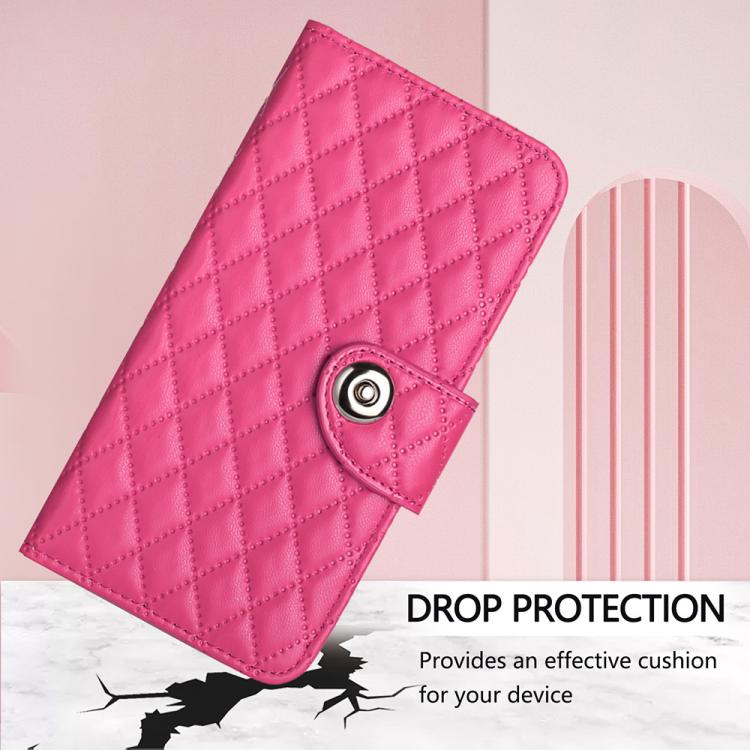 Funda de cuero con textura rómbica y cordón para Infinix Smart 10 4G / Tecno Pop 10 (rosa)