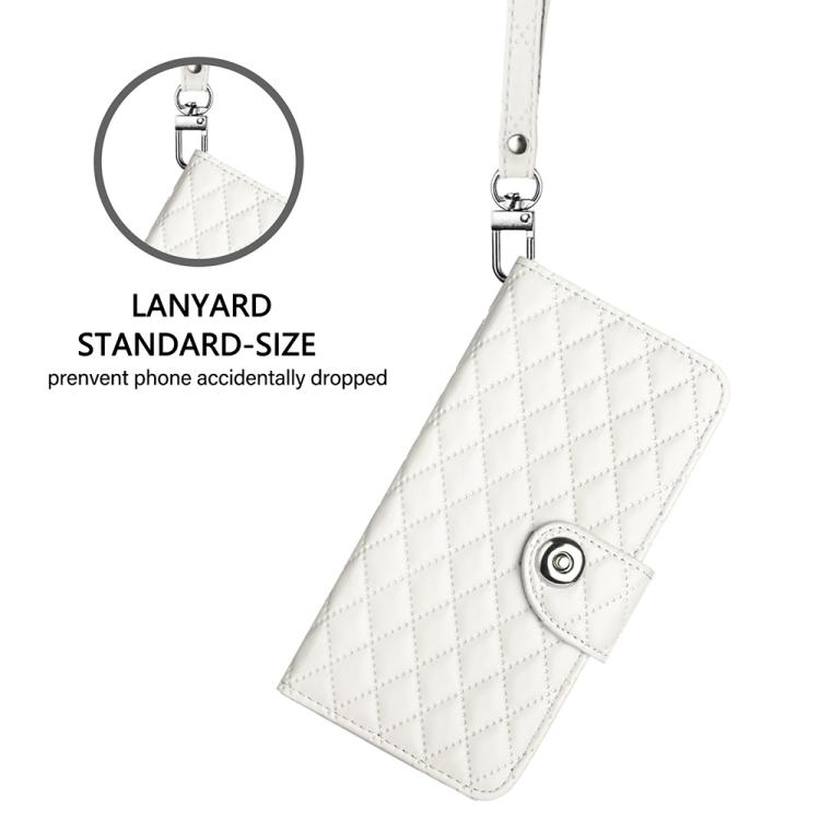 Funda de cuero con textura rómbica y cordón para Infinix Smart 10 4G / Tecno Pop 10 (blanca)