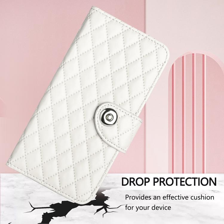Funda de cuero con textura rómbica y cordón para Infinix Smart 10 4G / Tecno Pop 10 (blanca)
