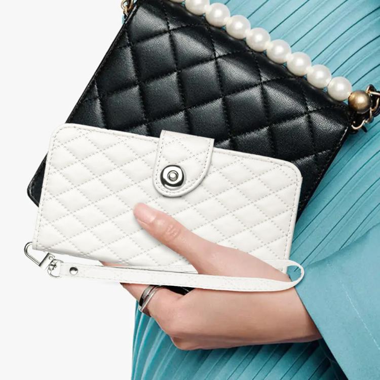 Funda de cuero con textura rómbica y cordón para Infinix Smart 10 4G / Tecno Pop 10 (blanca)