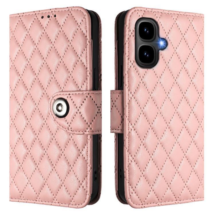 Funda de cuero con textura rómbica y cordón para Infinix Smart 10 4G / Tecno Pop 10 (rosa coral)