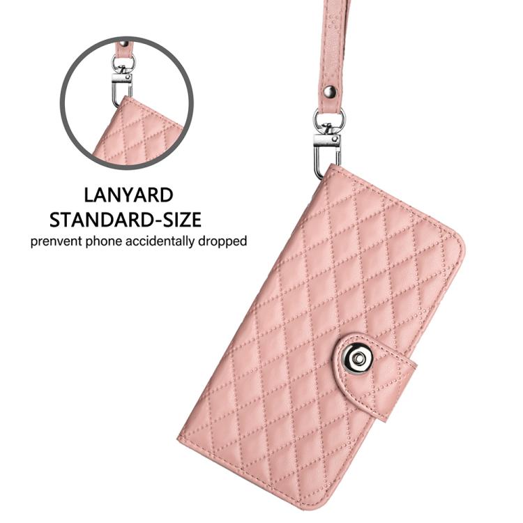 Funda de cuero con textura rómbica y cordón para Infinix Smart 10 4G / Tecno Pop 10 (rosa coral)