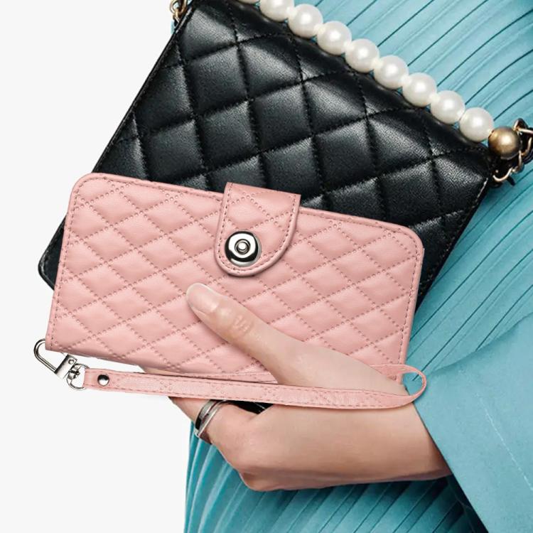 Funda de cuero con textura rómbica y cordón para Infinix Smart 10 4G / Tecno Pop 10 (rosa coral)