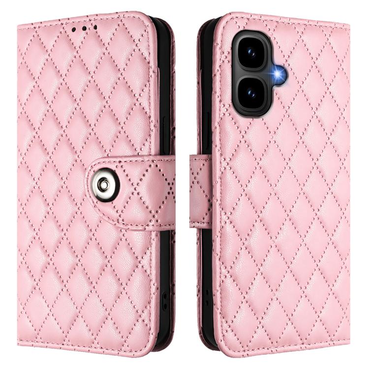 Funda de cuero con textura rómbica y cordón para Infinix Smart 10 4G / Tecno Pop 10 (rosa)