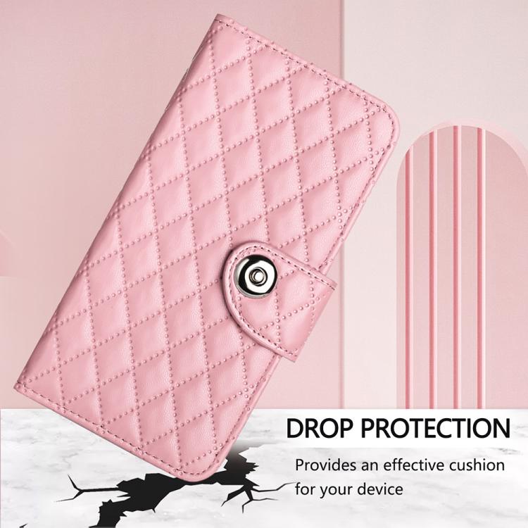 Funda de cuero con textura rómbica y cordón para Infinix Smart 10 4G / Tecno Pop 10 (rosa)