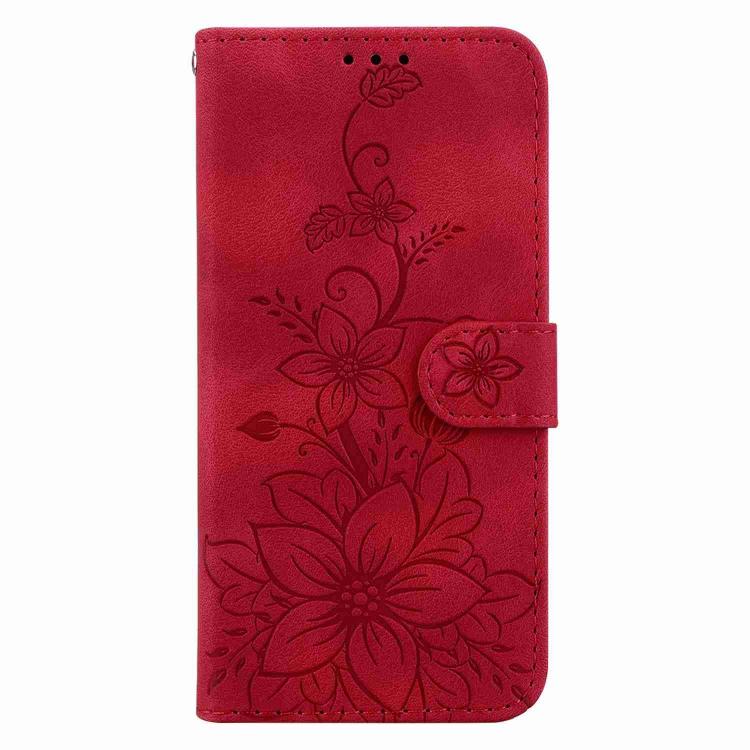 Funda de piel con relieve de lirio para Redmi A5 4G (171,7 mm, roja)