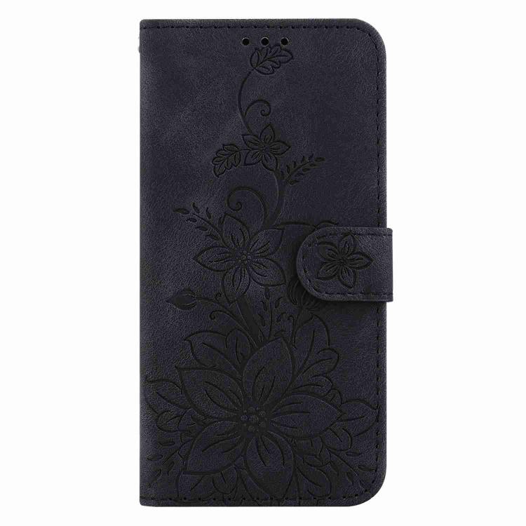Funda de piel con relieve de lirio para Redmi A5 4G (171,7 mm, negra)