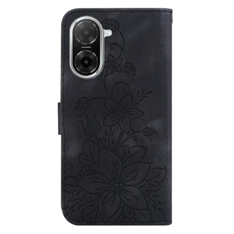 Funda de piel con relieve de lirio para Redmi A5 4G (171,7 mm, negra)