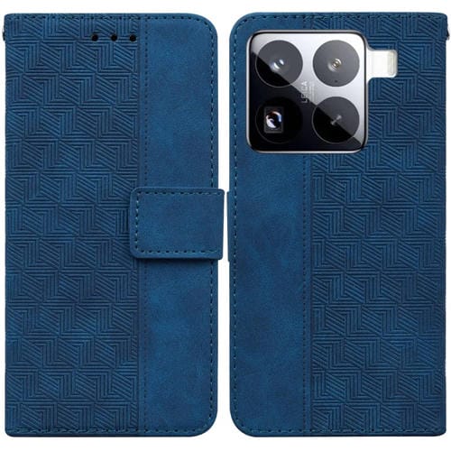Funda De Cuero Con Relieve Geométrico Para Xiaomi 15 Pro (Azul)