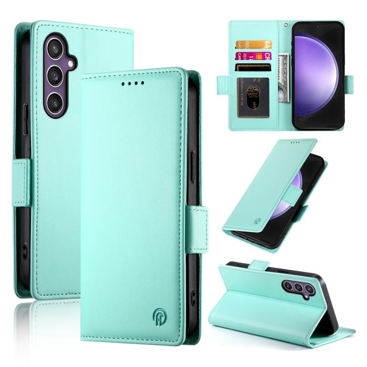 Funda magnética de cuero esmerilado con hebilla lateral para Samsung Galaxy S25 FE 5G (verde menta)