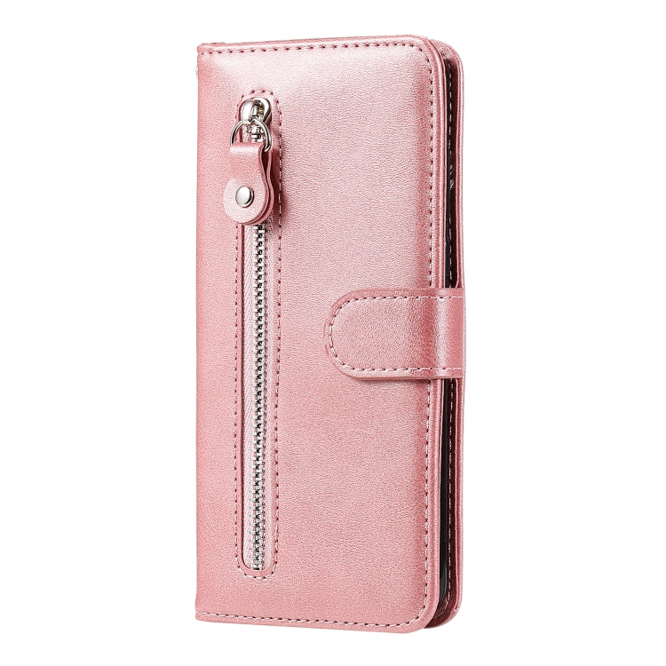 Para Motorola Moto E6s (2020) Estuche de cuero con tapa horizontal con cremallera y textura de becerro con soporte, ranuras para tarjetas y función de billetera (oro rosa)