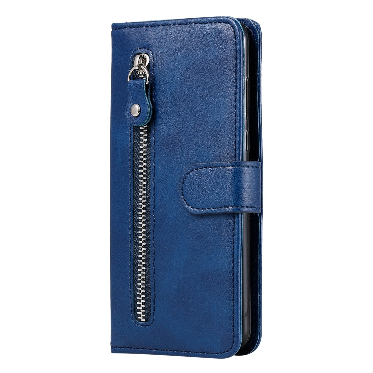 Para Motorola Moto E6s (2020) Estuche de cuero con tapa horizontal con cremallera y textura de becerro con soporte, ranuras para tarjetas y función de billetera (azul)