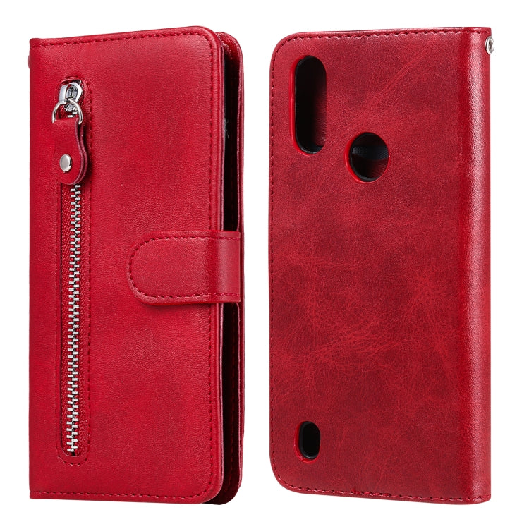 Para Motorola Moto E6s (2020) Estuche de cuero con tapa horizontal con cremallera y textura de becerro con soporte, ranuras para tarjetas y función de billetera (rojo)