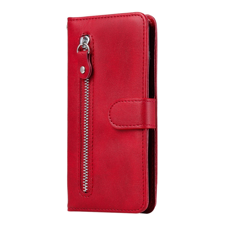 Para Motorola Moto G8 Power Lite Fashion Calf Texture Zipper Funda de cuero con tapa horizontal con soporte, ranuras para tarjetas y función de billetera (rojo)