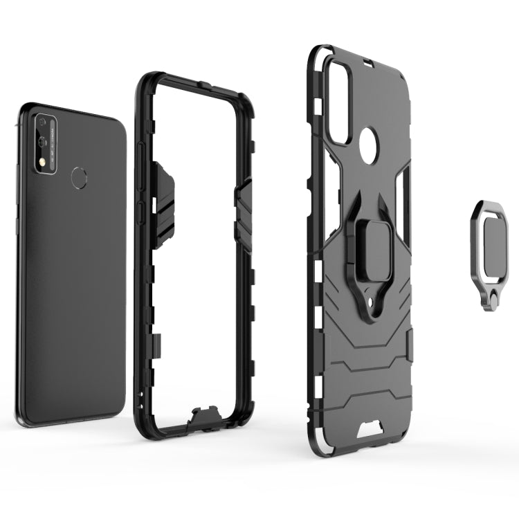 Para Huawei Honor 9X Lite PC a prueba de golpes + Estuche protector de TPU con soporte de anillo magnético (rojo)