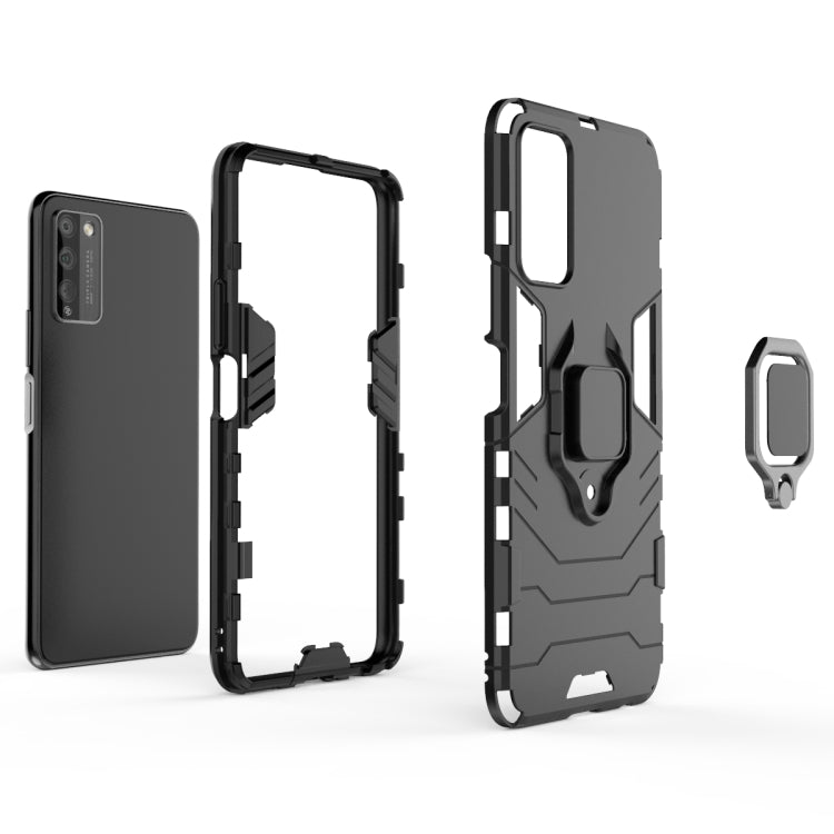 Para Huawei Honor 30 Lite Funda protectora PC + TPU a prueba de golpes con soporte para anillo magnético (Negro)