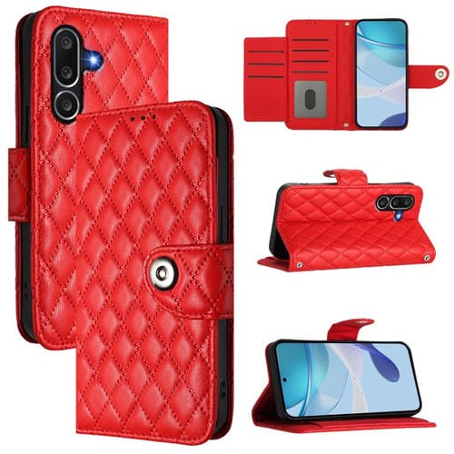 Funda de cuero con textura rómbica y cordón para Samsung Galaxy M56 5G (roja)