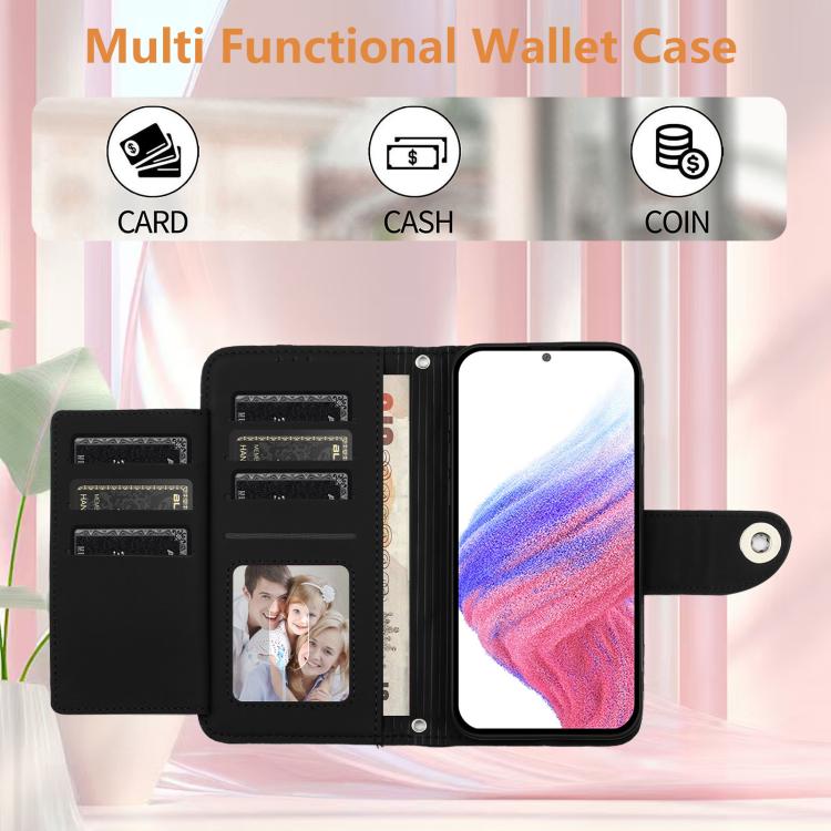 Funda de cuero con textura rómbica y cordón para Samsung Galaxy M56 5G (negra)