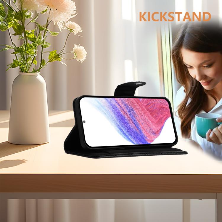 Funda de cuero con textura rómbica y cordón para Samsung Galaxy M56 5G (negra)