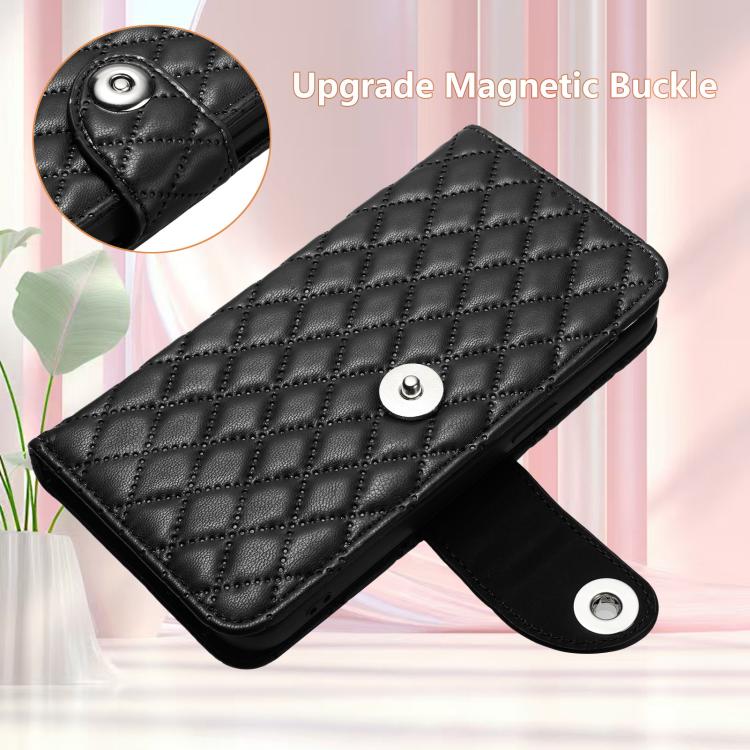 Funda de cuero con textura rómbica y cordón para Samsung Galaxy M56 5G (negra)
