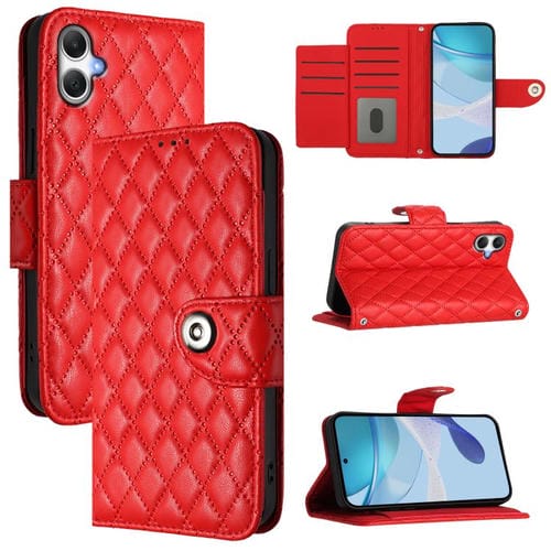 Funda de cuero con textura rómbica y cordón para Samsung Galaxy A07 4G (roja)