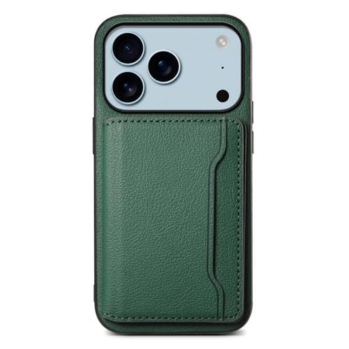 Funda para iPhone 17 Pro con textura de becerro y diseño de tarjetero de cobertura total (verde)