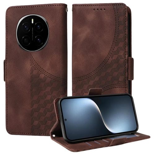 Funda de Cuero para Teléfono Honor Magic7 con Rombos y Estrellas en Relieve (Marrón)