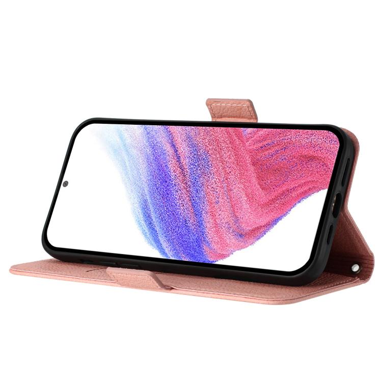 Funda de cuero antirrobo RFID con relieve rosa para Samsung Galaxy M56 5G (rosa)