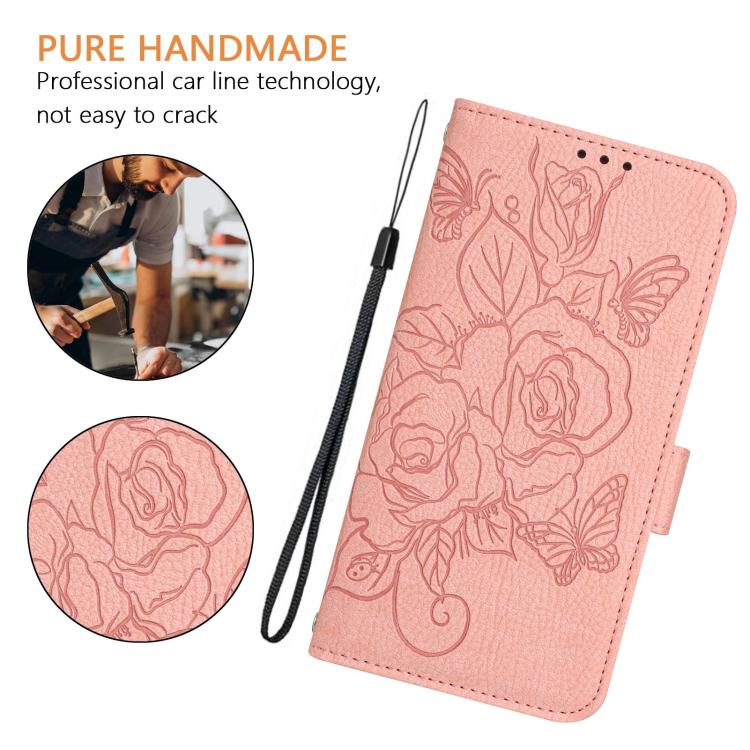 Funda de cuero antirrobo RFID con relieve rosa para Samsung Galaxy M56 5G (rosa)