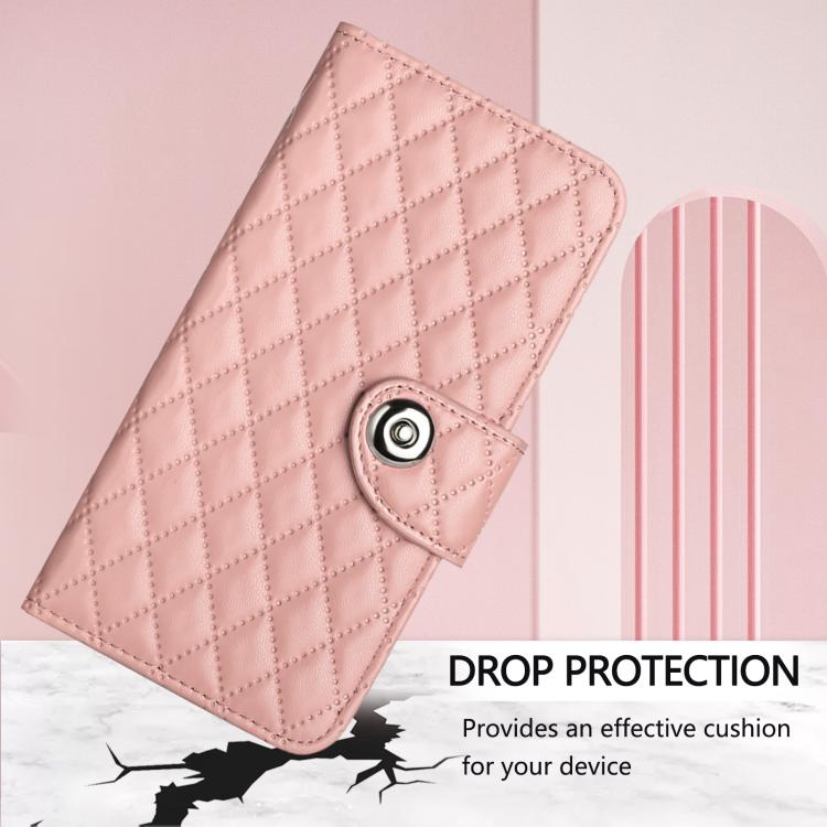 Funda de Cuero con Tapa y Textura Rombal para Huawei Nova 13 Pro con Cordón (Rosa Coral)