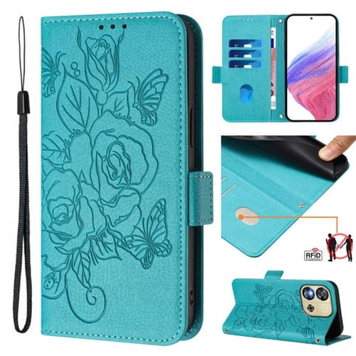 Funda de Cuero Antirrobo RFID con Relieve para Teléfono Oukitel C57S (Azul Claro)