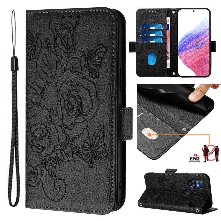 Funda de Cuero Antirrobo con RFID para OnePlus Nord N10 5G (Negra) con Diseño en Relieve