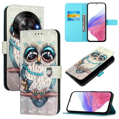 Funda de Cuero con Tapa Horizontal para ZTE Blade A75 5G y Nubia Focus con Pintura 3D (Búho Gris)