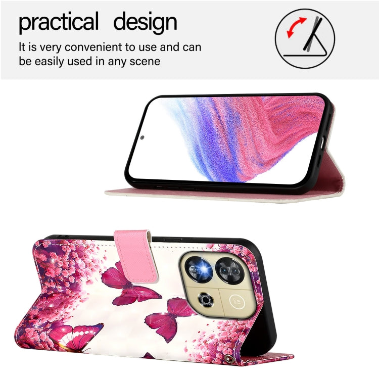 Funda de Cuero con Tapa Horizontal y Pintura 3D para Oukitel C57S (Mariposa Rosa)
