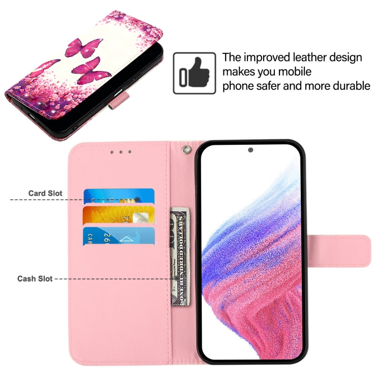 Funda de Cuero con Tapa Horizontal y Pintura 3D para Oukitel C57S (Mariposa Rosa)