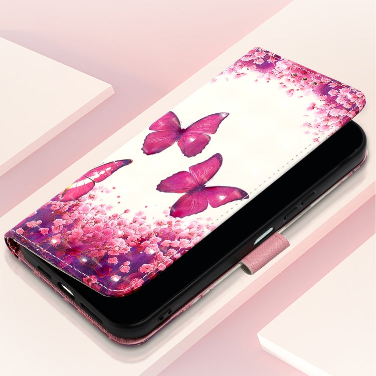 Funda de Cuero con Tapa Horizontal y Pintura 3D para Oukitel C57S (Mariposa Rosa)