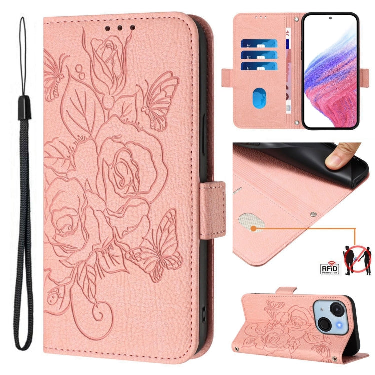 Funda de Cuero Antirrobo RFID con Relieve para Teléfono Itel A50C (Rosa)