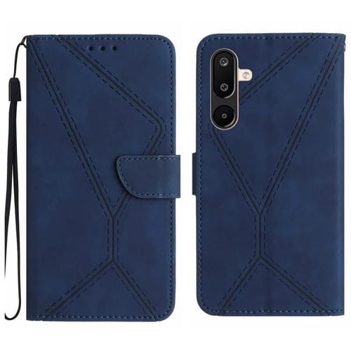 Funda de cuero con relieve y costuras para Samsung Galaxy M36 5G (azul)