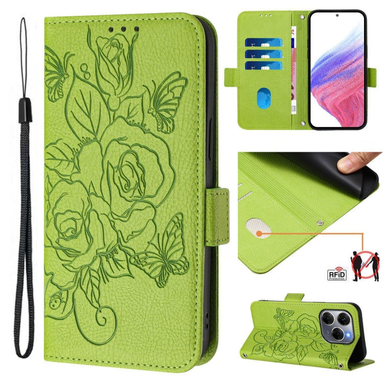 Funda Cuero Antirrobo RFID con Relieve Rosa para Tecno Spark 20 Pro 5G (Verde)