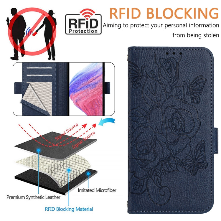 Funda de Cuero Antirrobo RFID con Relieve para Tecno Spark Go 1/Spark Go 2025 (Azul Oscuro)
