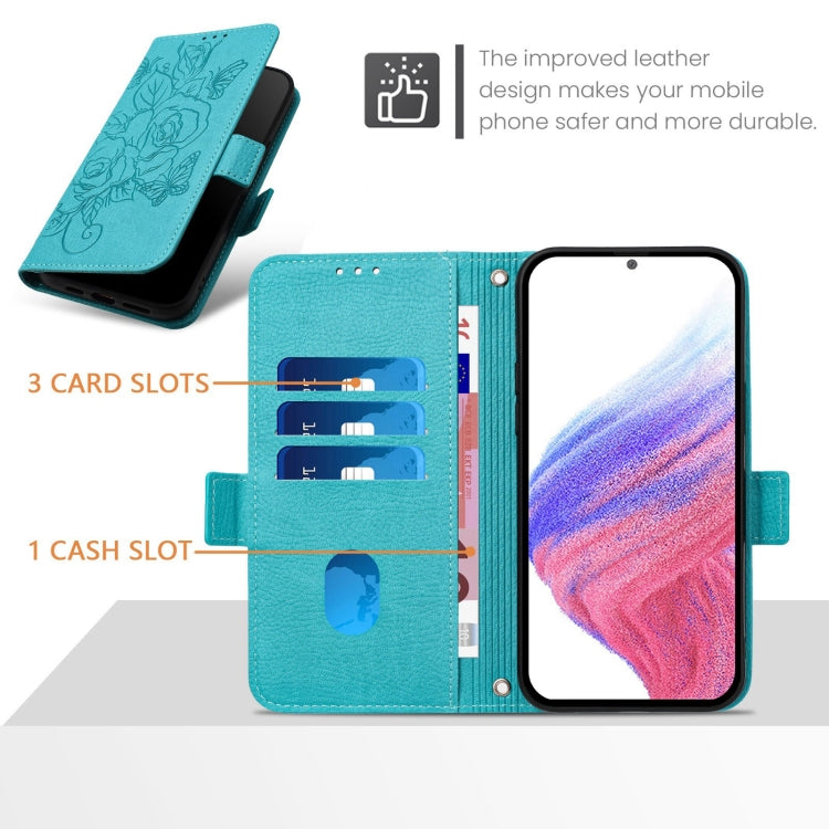 Funda Cuero Antirrobo Rfid Relieve para Tecno Spark 30 5G (Azul Claro)