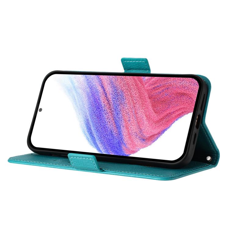 Funda de cuero antirrobo RFID con relieve rosa para Tecno Pop 10 / Infinix Smart 10 4G (azul claro)