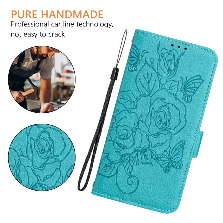 Funda de cuero antirrobo RFID con relieve rosa para Tecno Pop 10 / Infinix Smart 10 4G (azul claro)