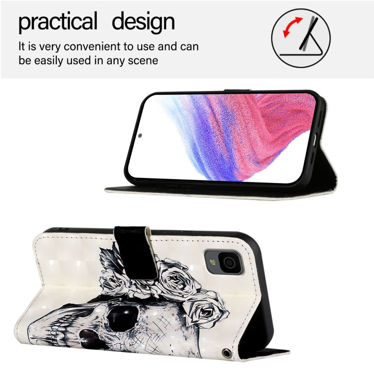 Funda de Cuero con Tapa Horizontal y Pintura 3D para TCL 30Z T602Dl (Calavera)