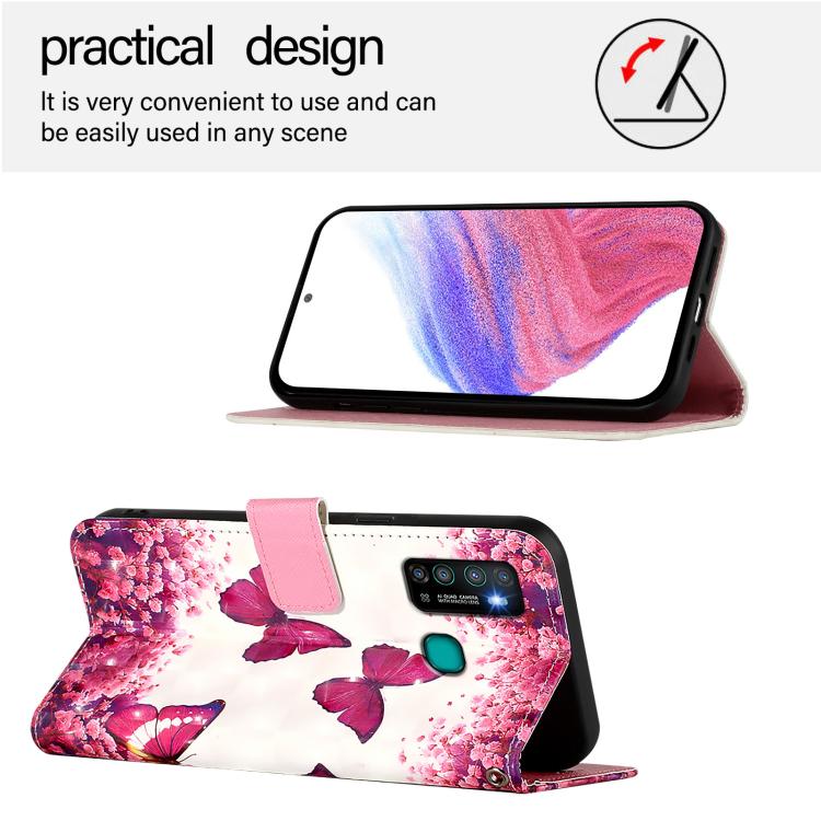 Funda de Cuero con Tapa Horizontal y Pintura 3D para Infinix Hot 9 y Hot 9 Pro (Mariposa Rosa)