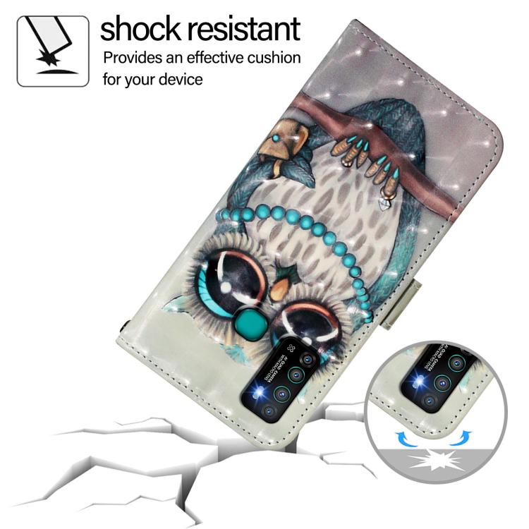 Funda de Cuero con Tapa Horizontal y Pintura 3D para Infinix Hot 9/Hot 9 Pro (Búho Gris)