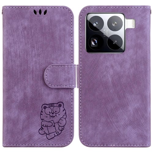 Funda De Cuero Con Relieve De Tigre Para Xiaomi 15 Pro (Morada)