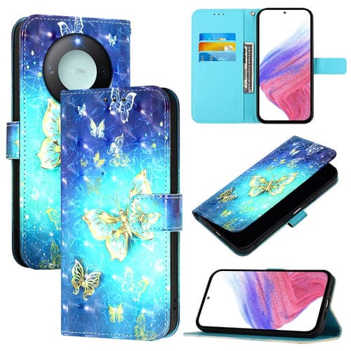Funda de Cuero con Tapa Horizontal y Pintura 3D para Honor X9C 5G (Mariposa Dorada)