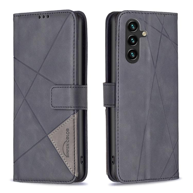 Funda de cuero con textura romboidal y hebilla magnética para Samsung Galaxy M36 5G (negra)